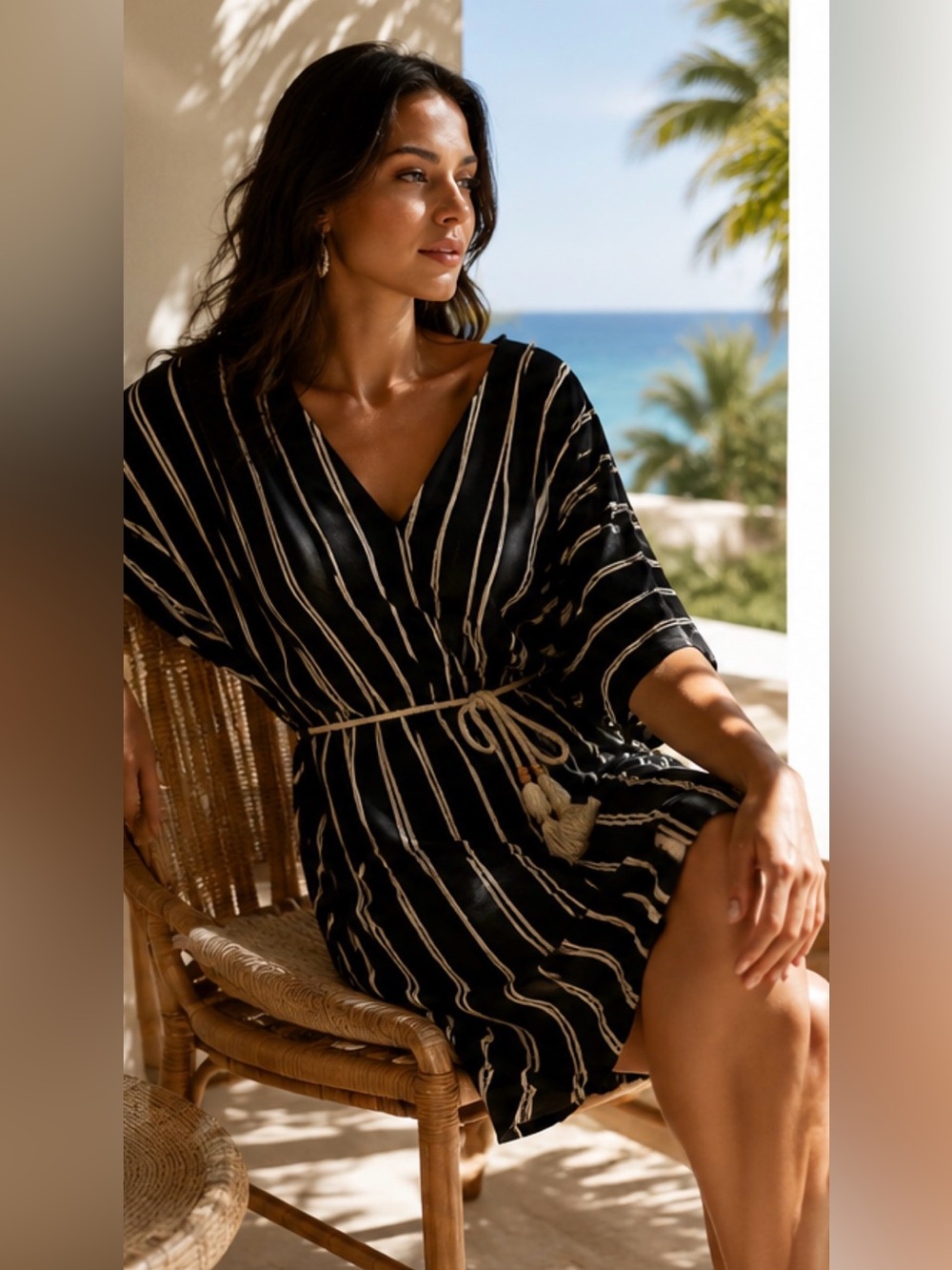 Black and White Striped V-Neck Beach Dress NWT . Made in USA - Picture 3 of 11